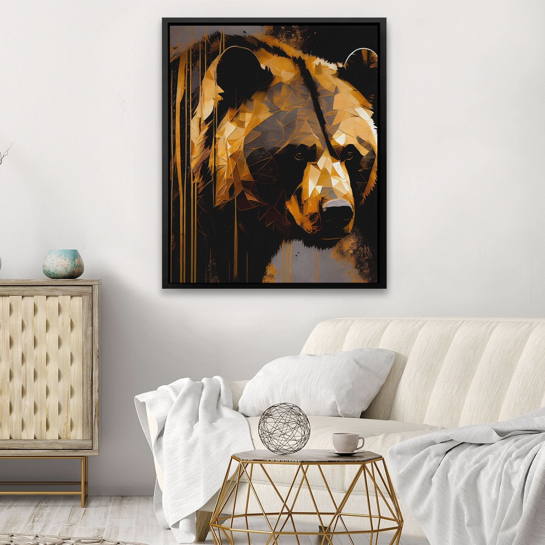 Golden Bear Gazing - Black Canvas Wall Art