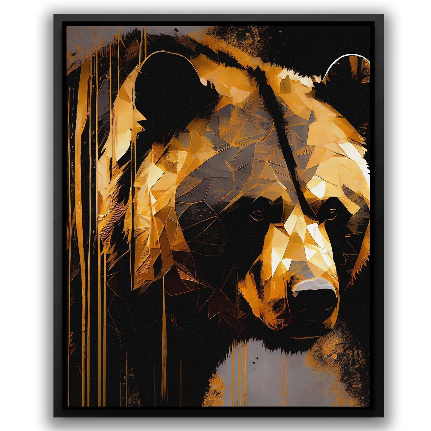 Golden Bear Gazing - Bear Wall Art in Black Frame