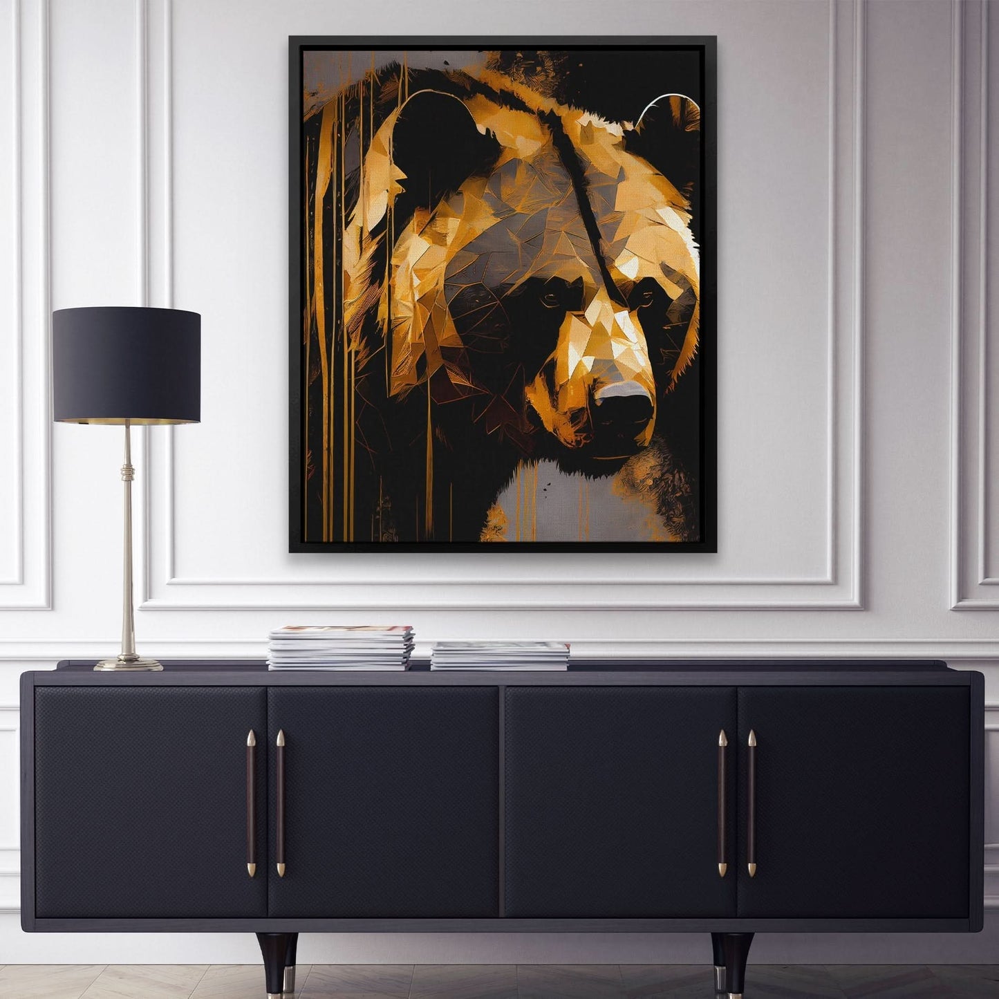 Golden Bear Gazing - Oversized Animals Canvas Wall Art