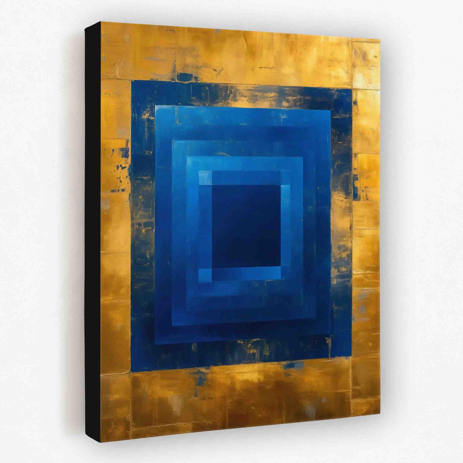 Golden Blue Maze - Blue Vertical Canvas Print