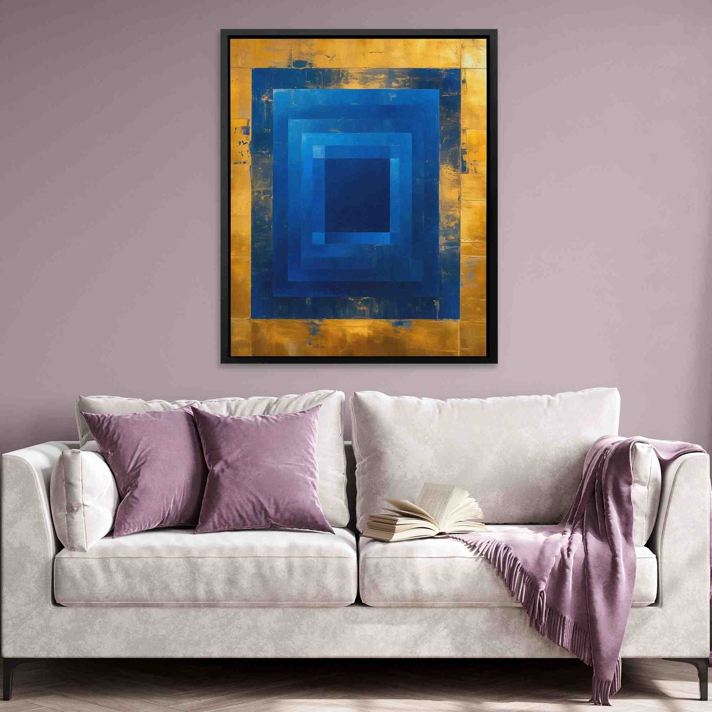 Golden Blue Maze - Vertical Wall Art in Black Frame