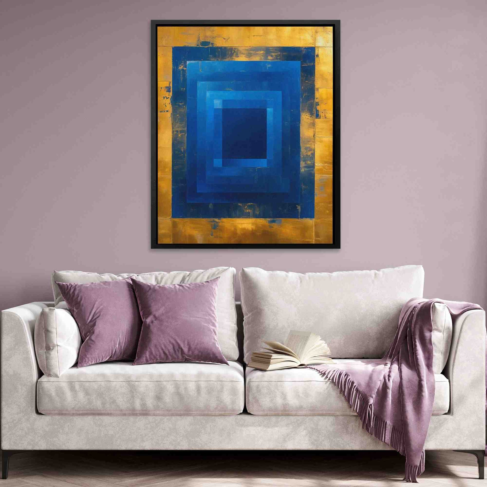 Golden Blue Maze - Vertical Wall Art in Black Frame