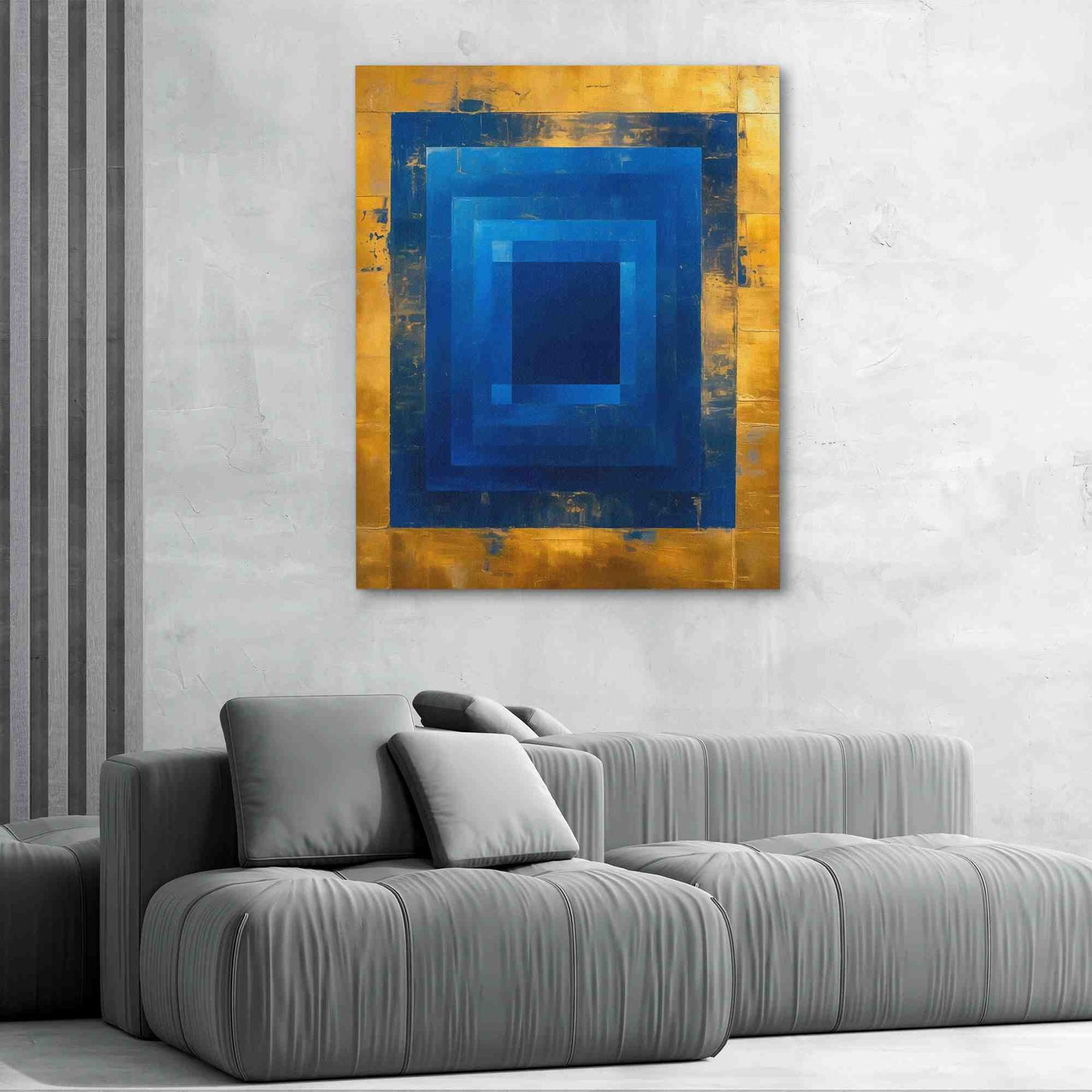 Golden Blue Maze - Large Abstract Canvas Print