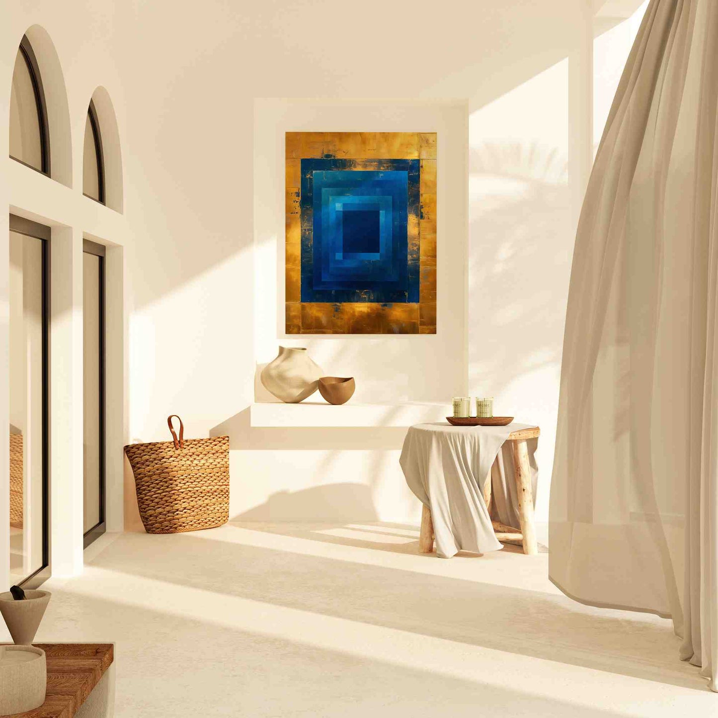 Golden Blue Maze - Blue Wall Art
