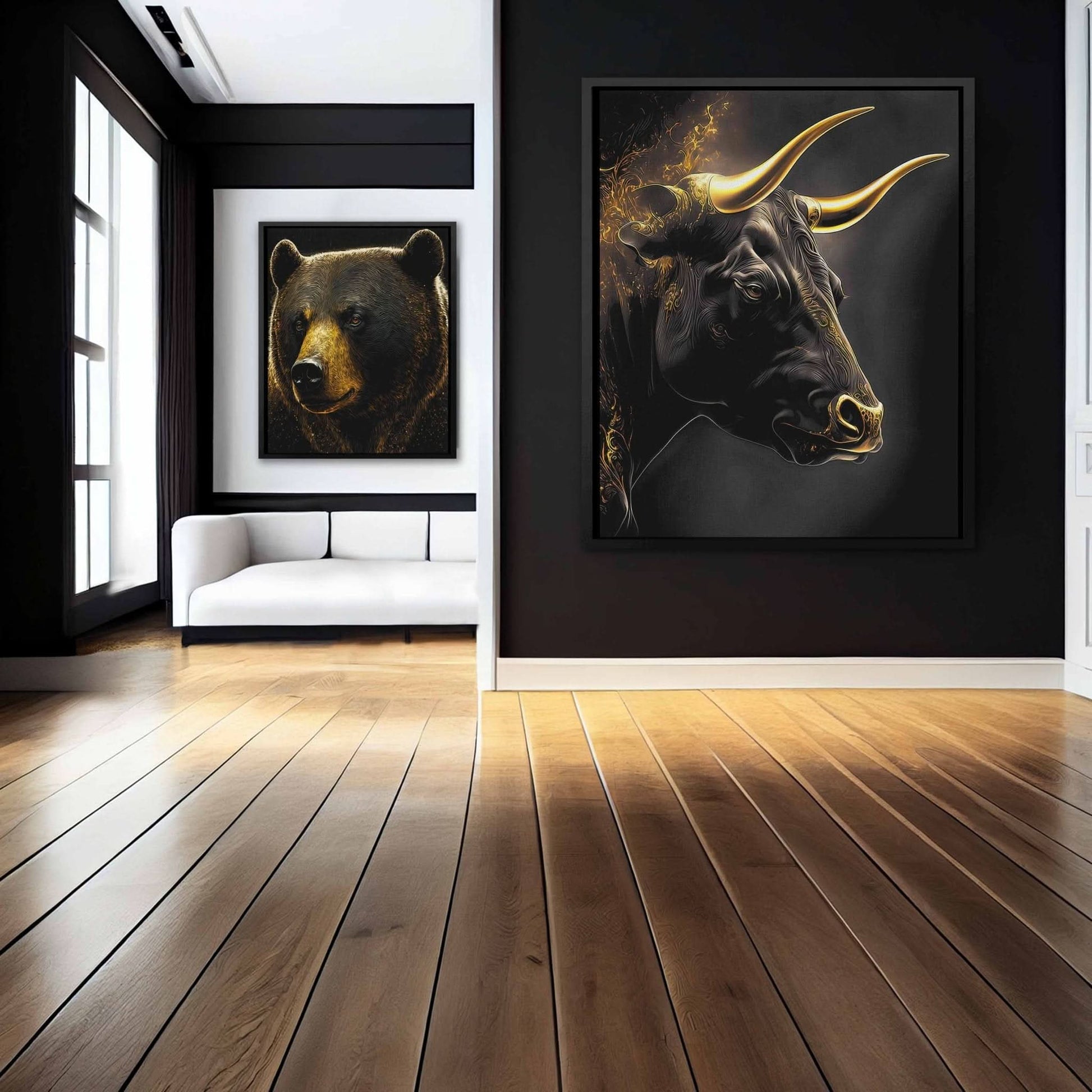 Golden Bull - Bull Wall Art in Black Frame