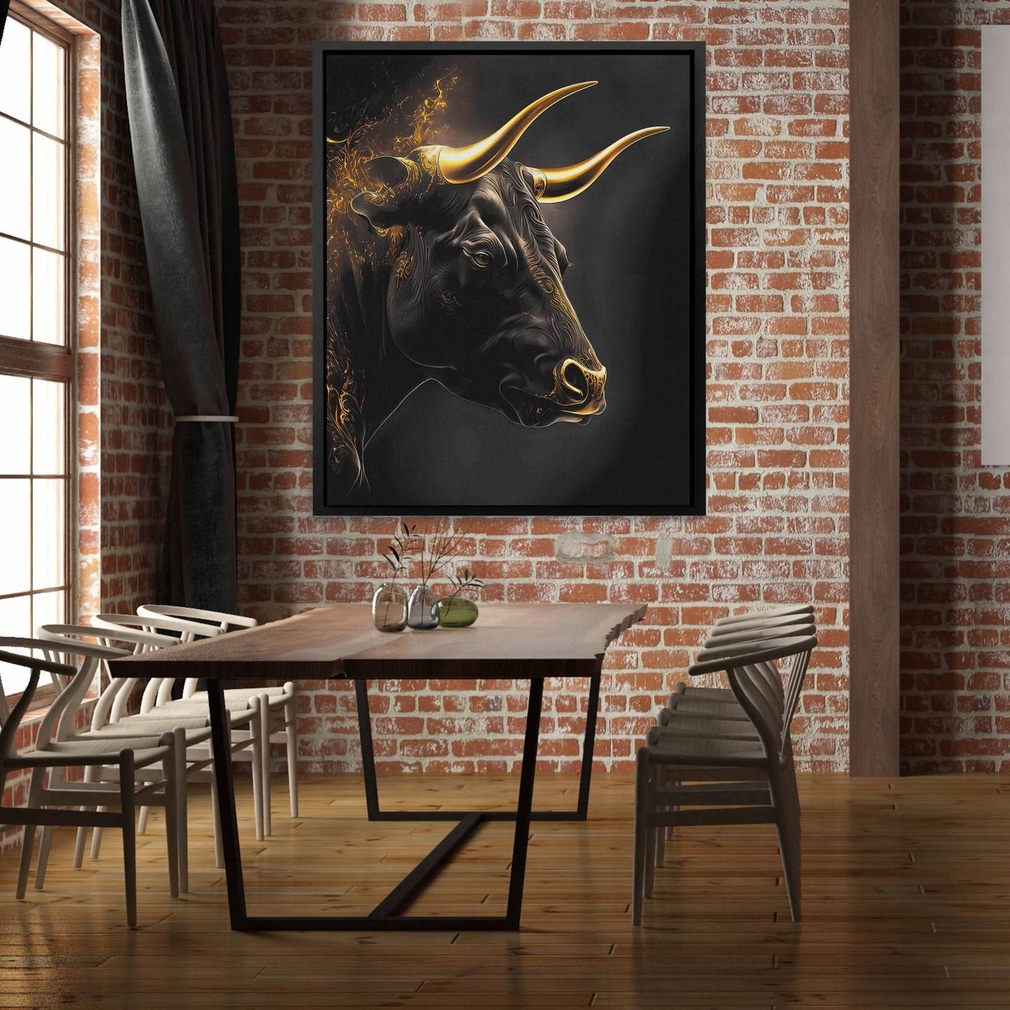Golden Bull - Black Bull Canvas Print