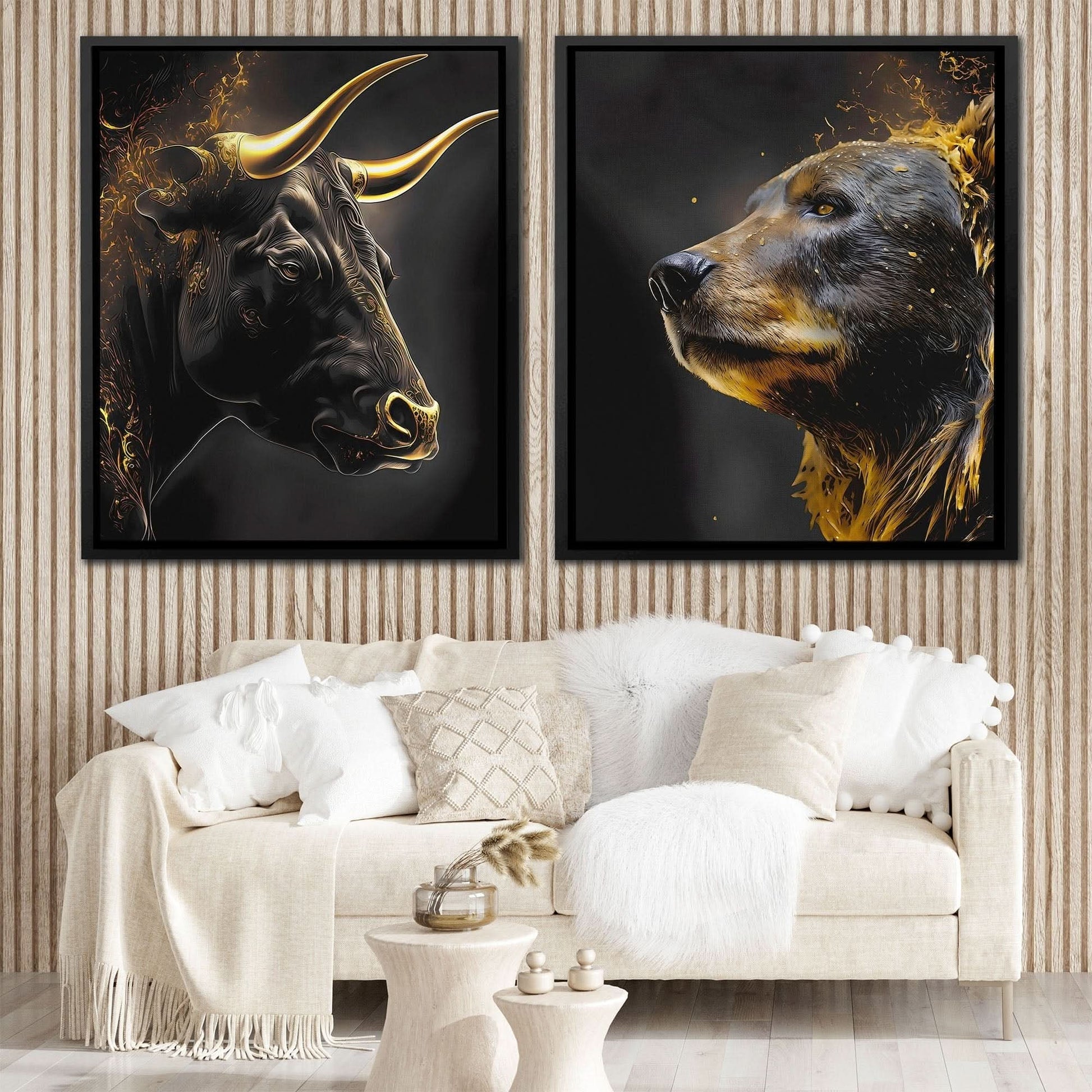 Golden Bull and Bear - Wall Art for Living Room