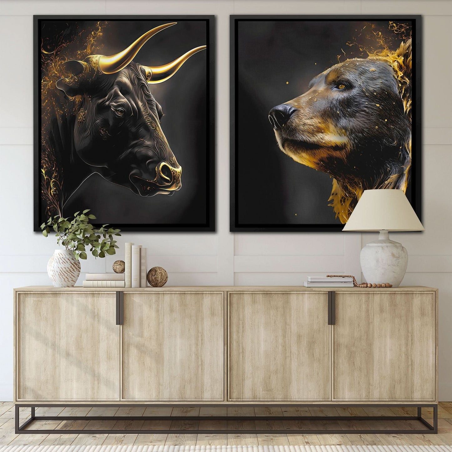 Golden Bull and Bear - Bull Canvas Print