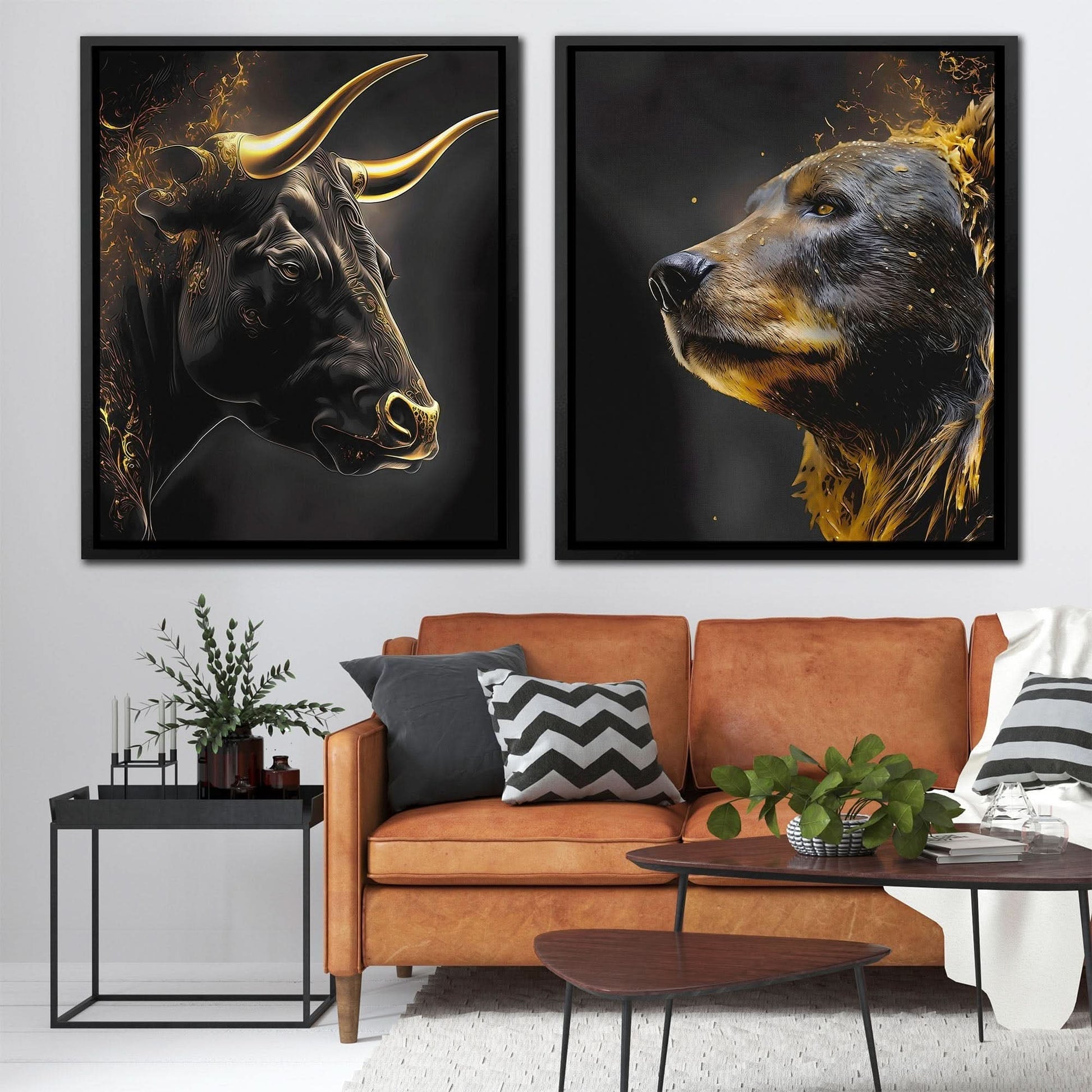 Golden Bull and Bear - Large Canvas Print