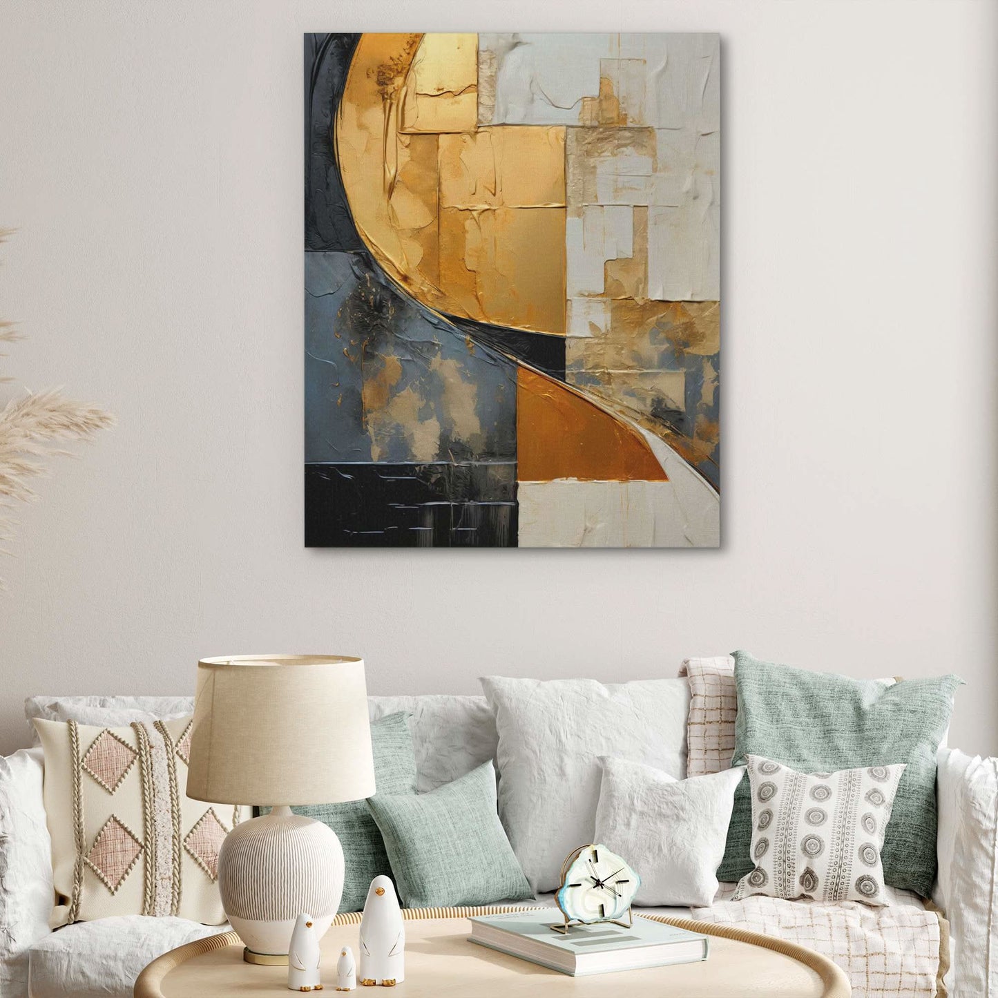 Golden Cascade - Black Wall Art for Hallway