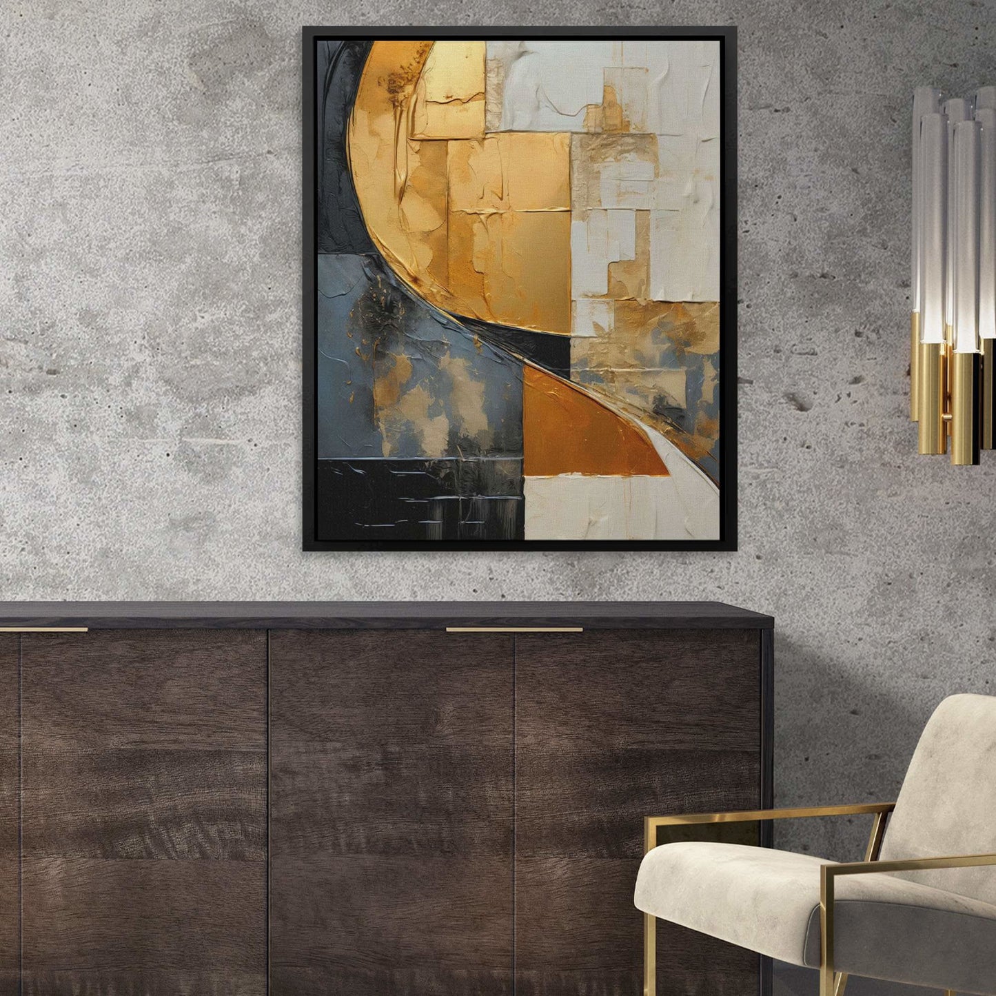 Golden Cascade - Abstract Black Canvas Wall Art