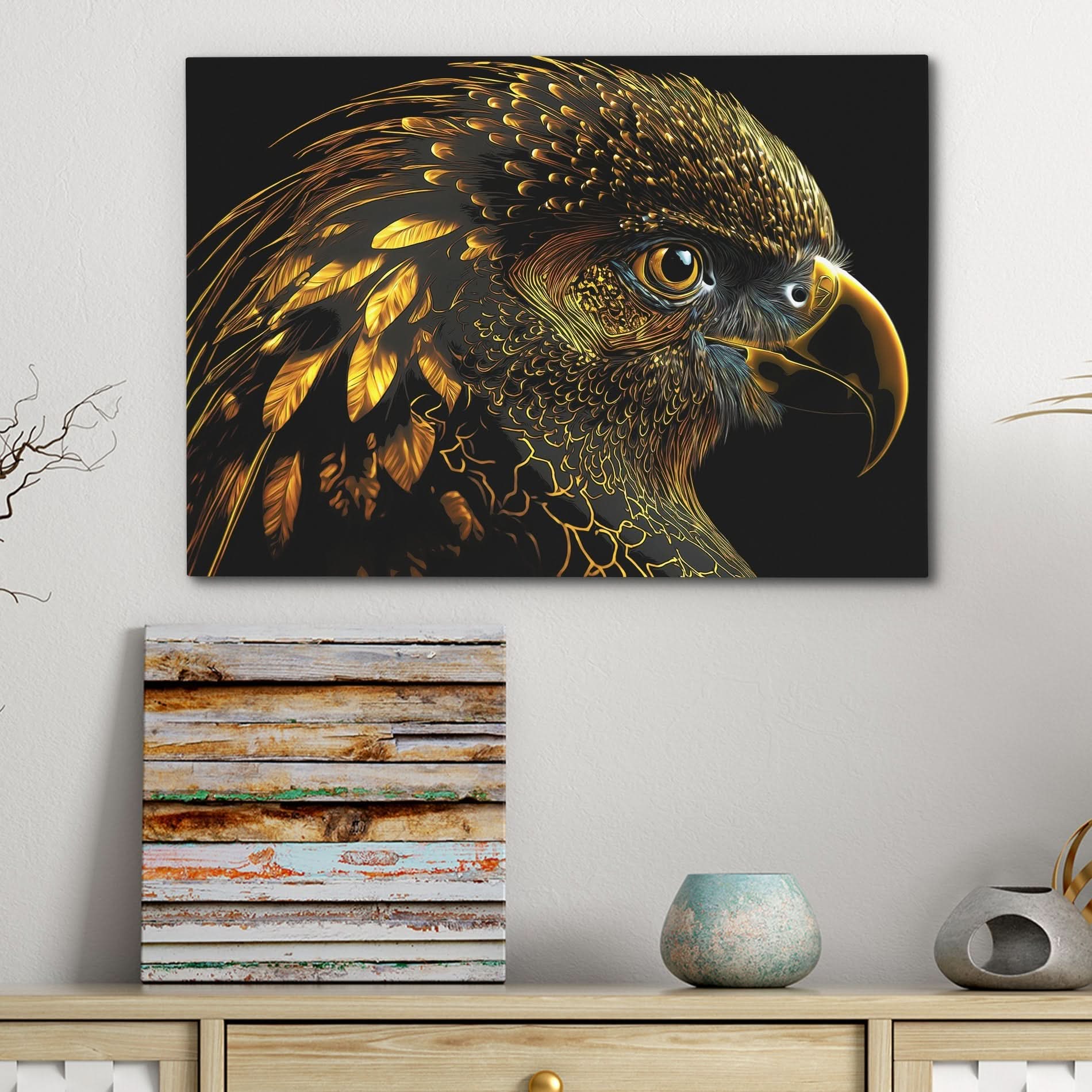 Golden Caw - Black Canvas Wall Art