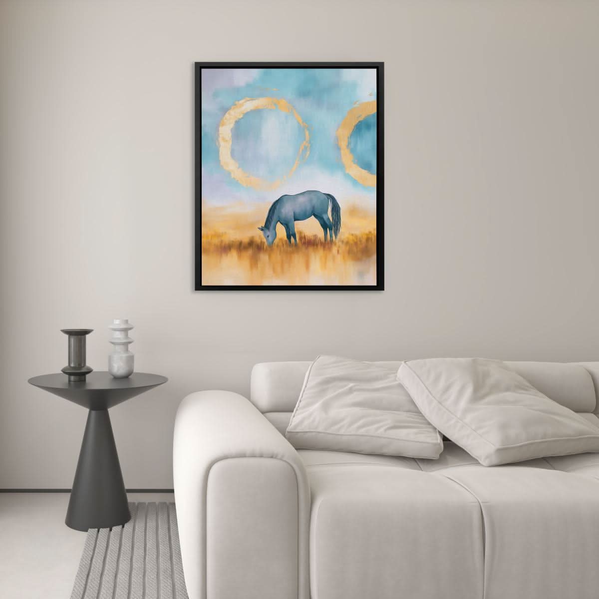 Golden Circle Horse - Minimalist Earth Tones Canvas Wall Art