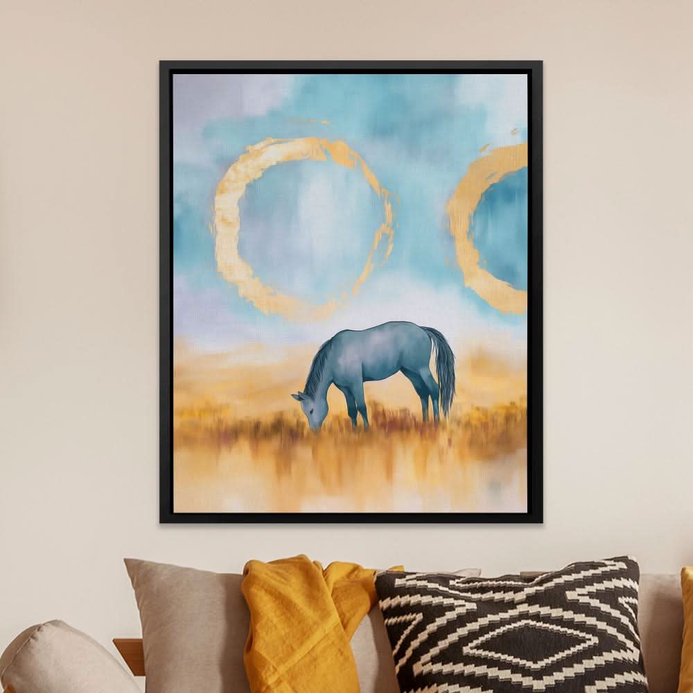 Golden Circle Horse - Horse Wall Art in Black Frame
