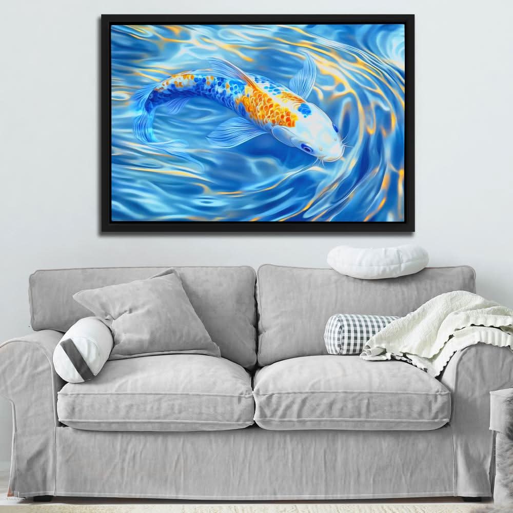 Golden Crest Koi - Blue Fish Canvas Print