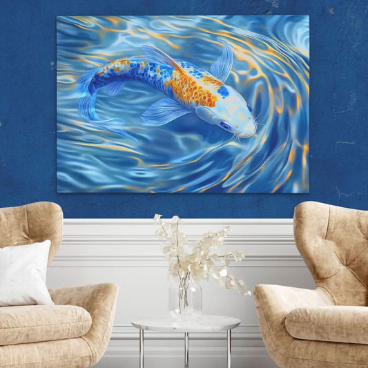 Golden Crest Koi - Wall Art in Black Frame
