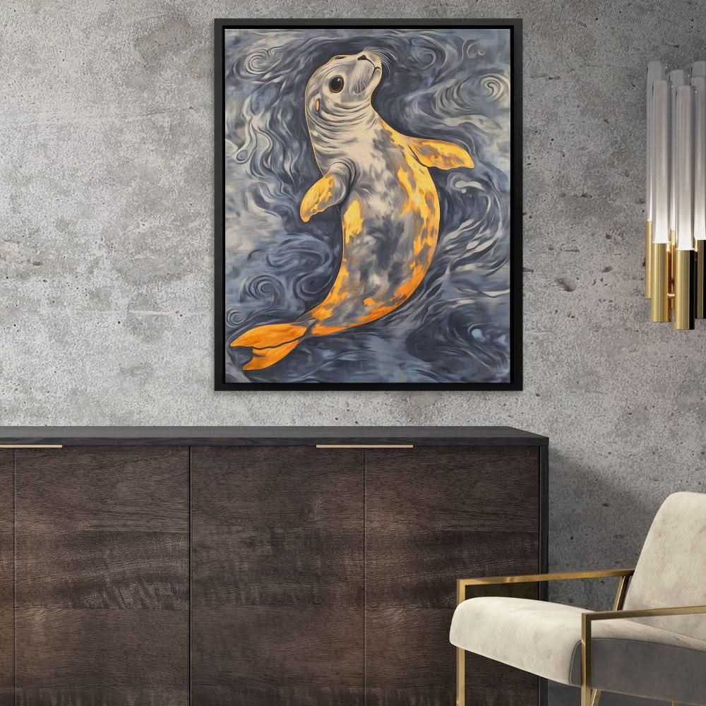 Golden Currents - Coastal Art for Bathroom