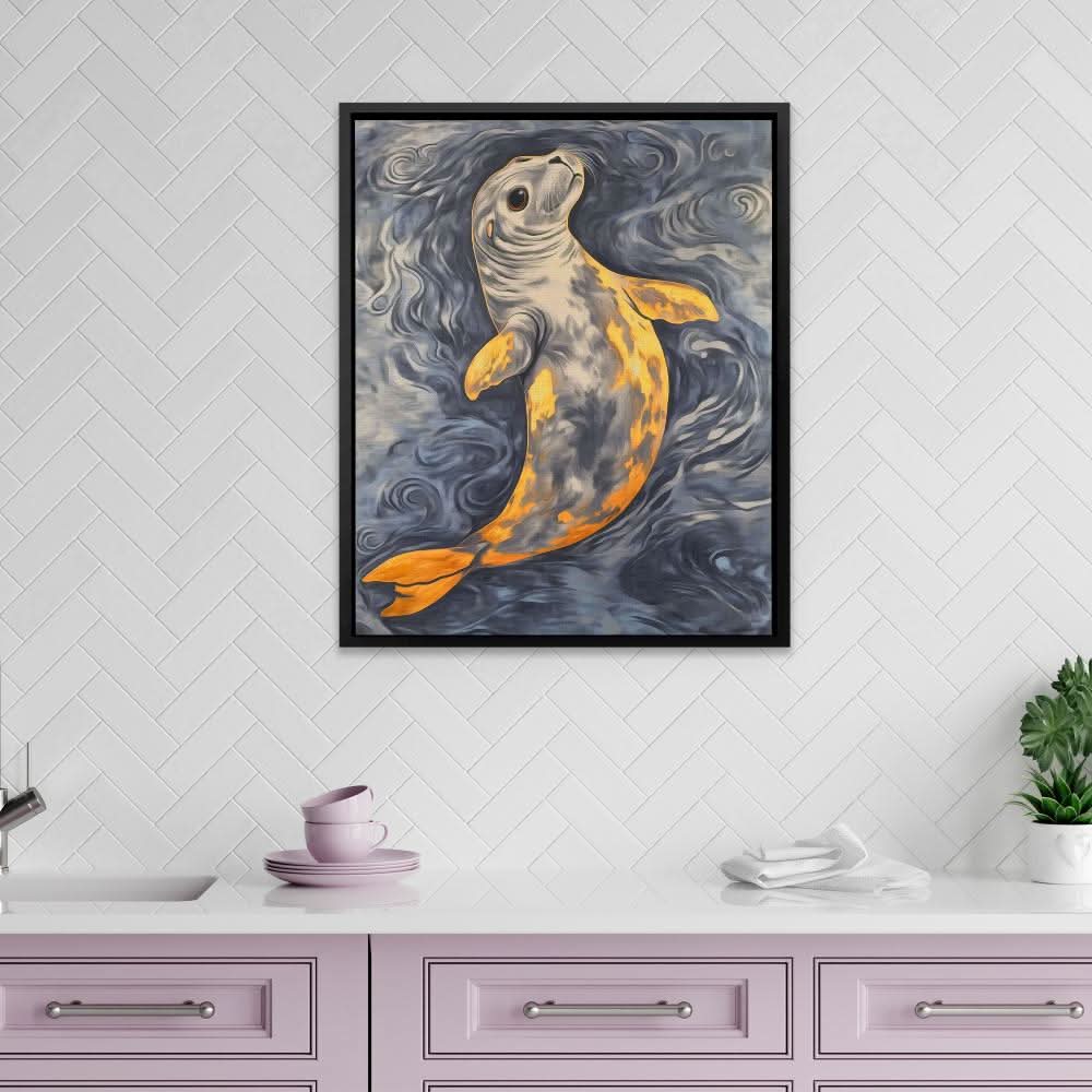 Golden Currents - Blue Wall Art for Living Room