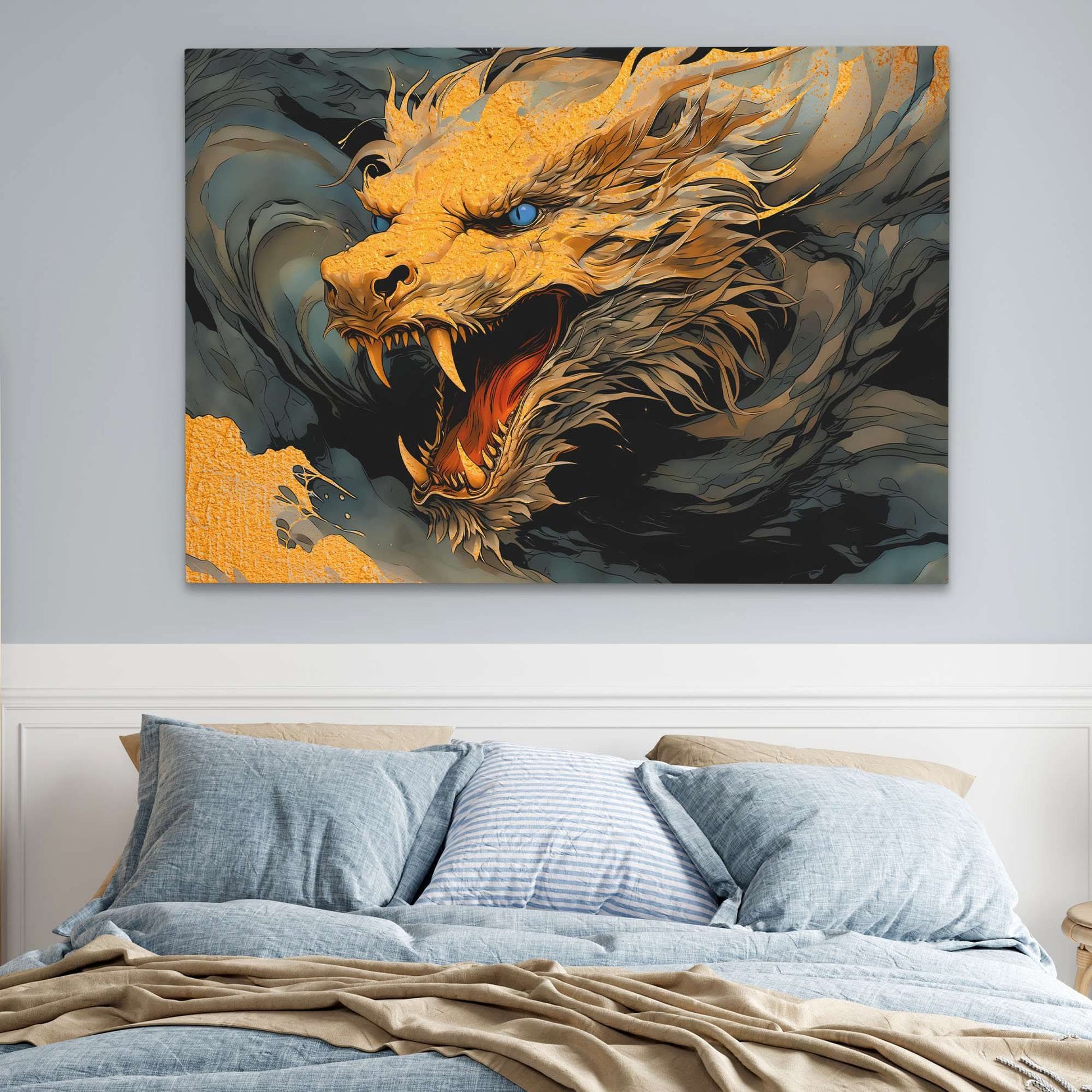 Golden Dragon - Black and Gold Wall Art for Living Room