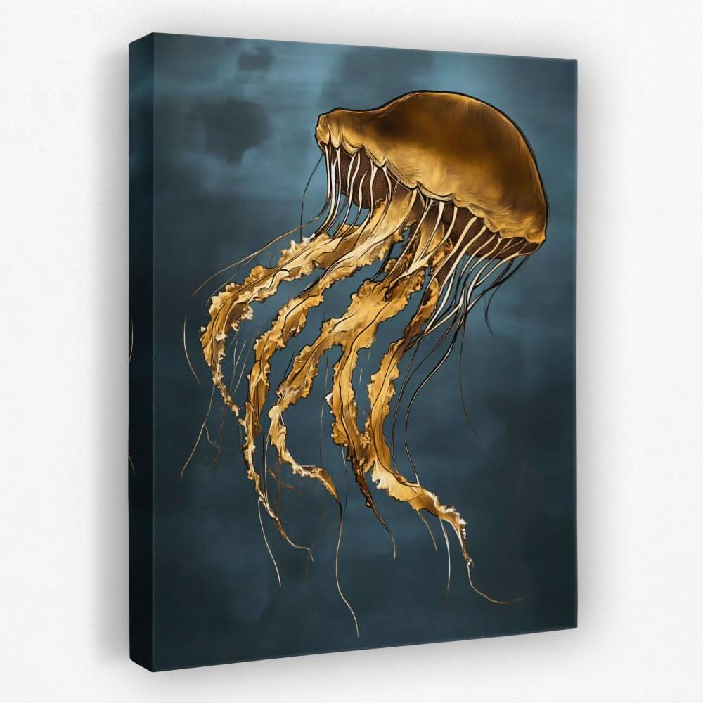 Golden Drift Jellyfish - Coastal Canvas Wall Art