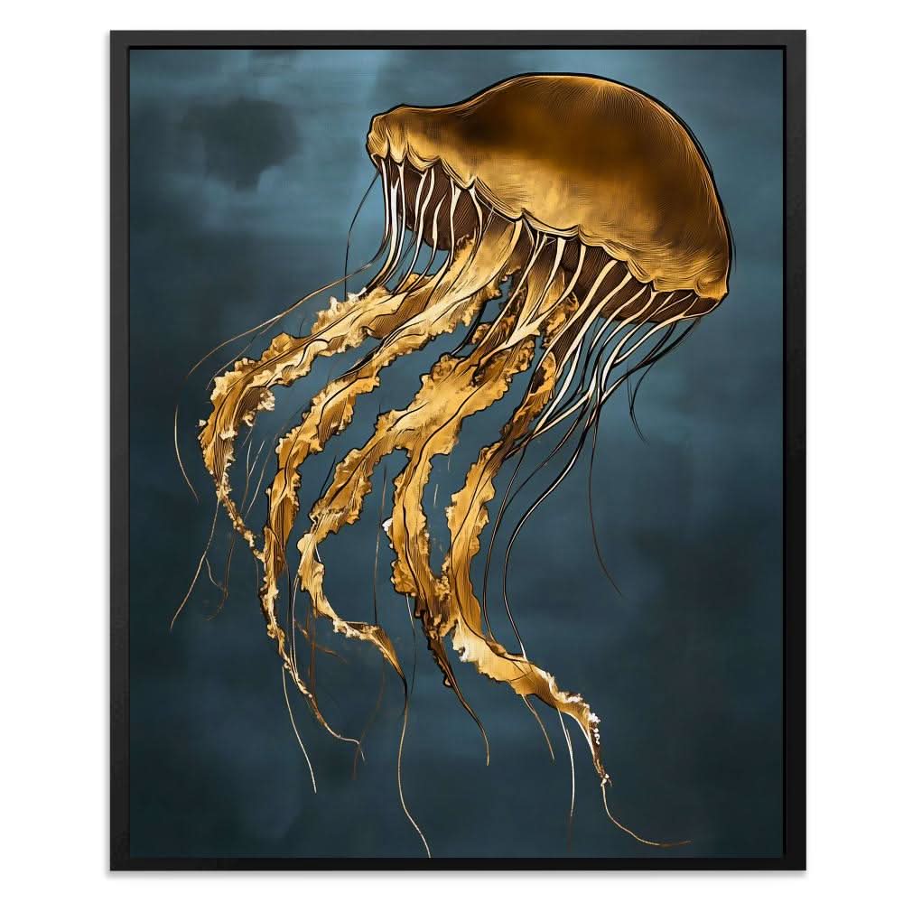 Golden Drift Jellyfish - Gold Dark Academia Canvas Print