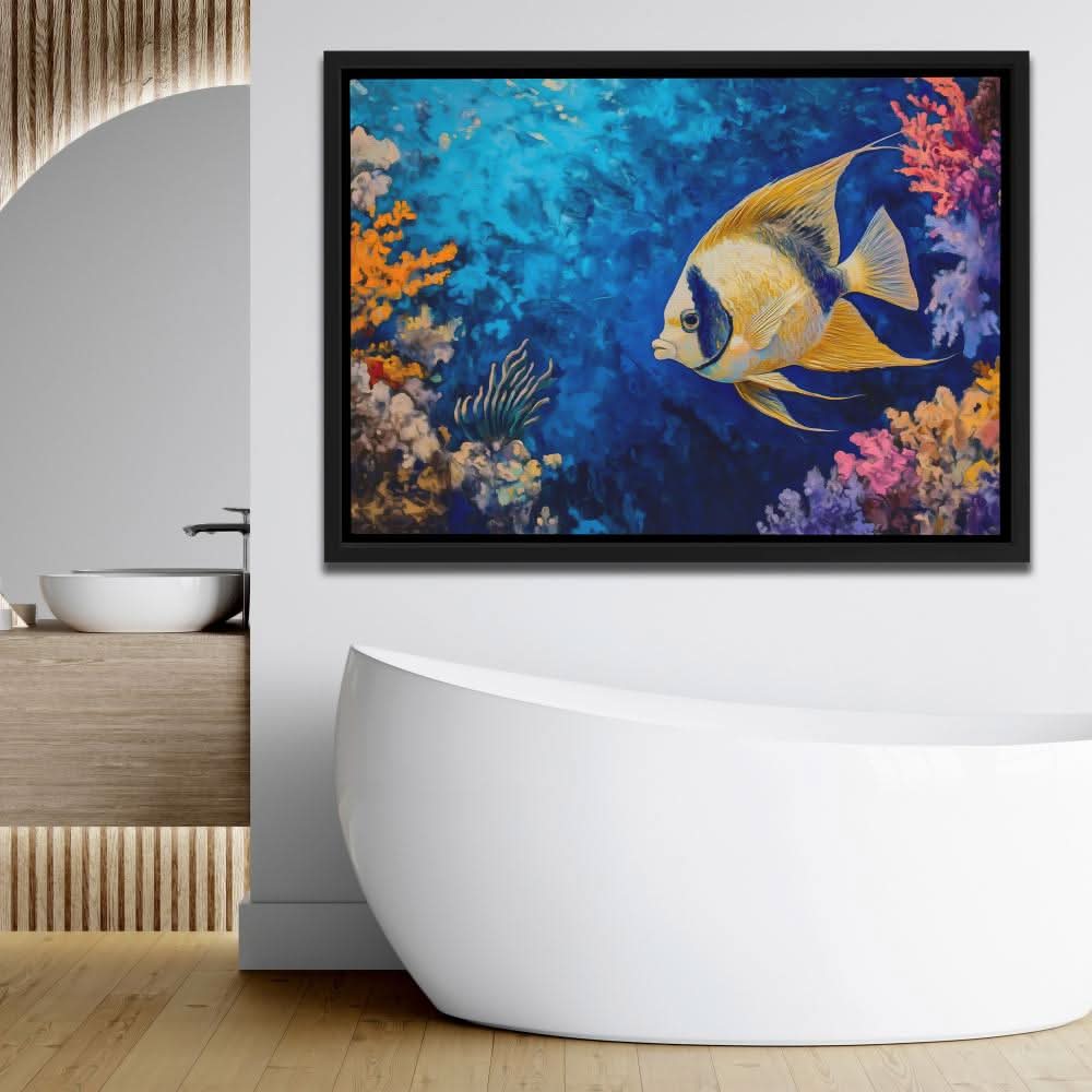 Golden Echoes of the Deep - Wall Art in Black Frame