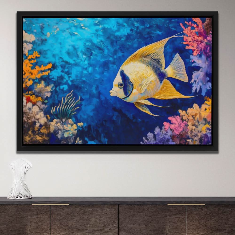 Golden Echoes of the Deep - Colorful Wall Art for Bathroom