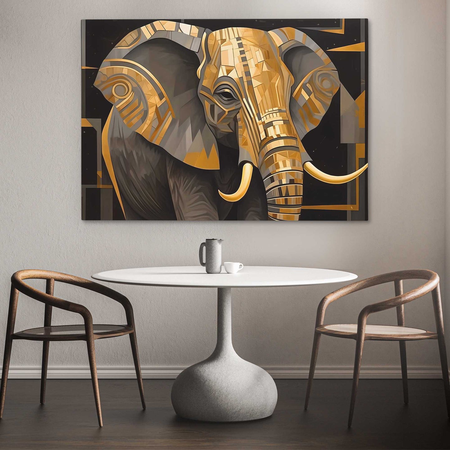 Golden Elephant - Elephant Wall Art in Black Frame