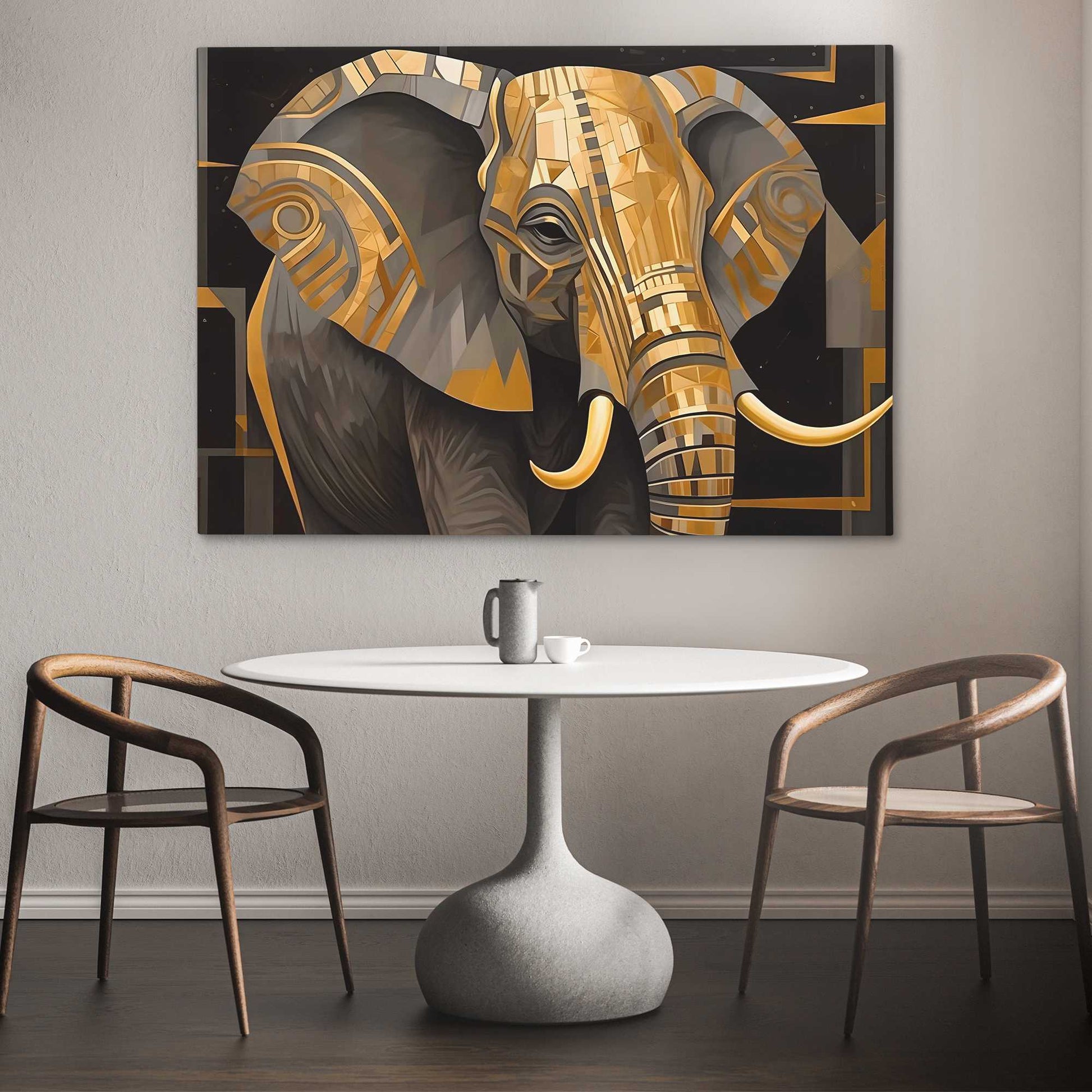 Golden Elephant - Elephant Wall Art in Black Frame