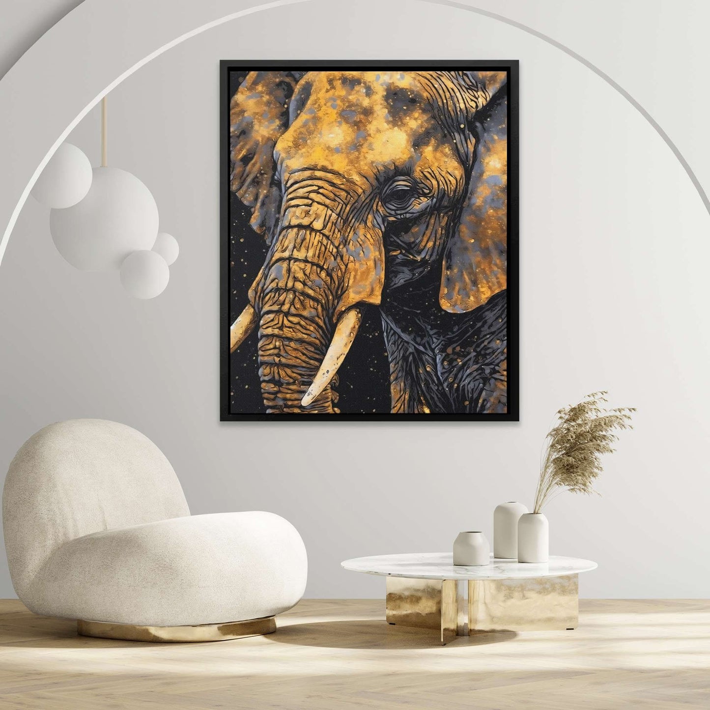 Golden Elephant - Animals Wall Art in Black Frame