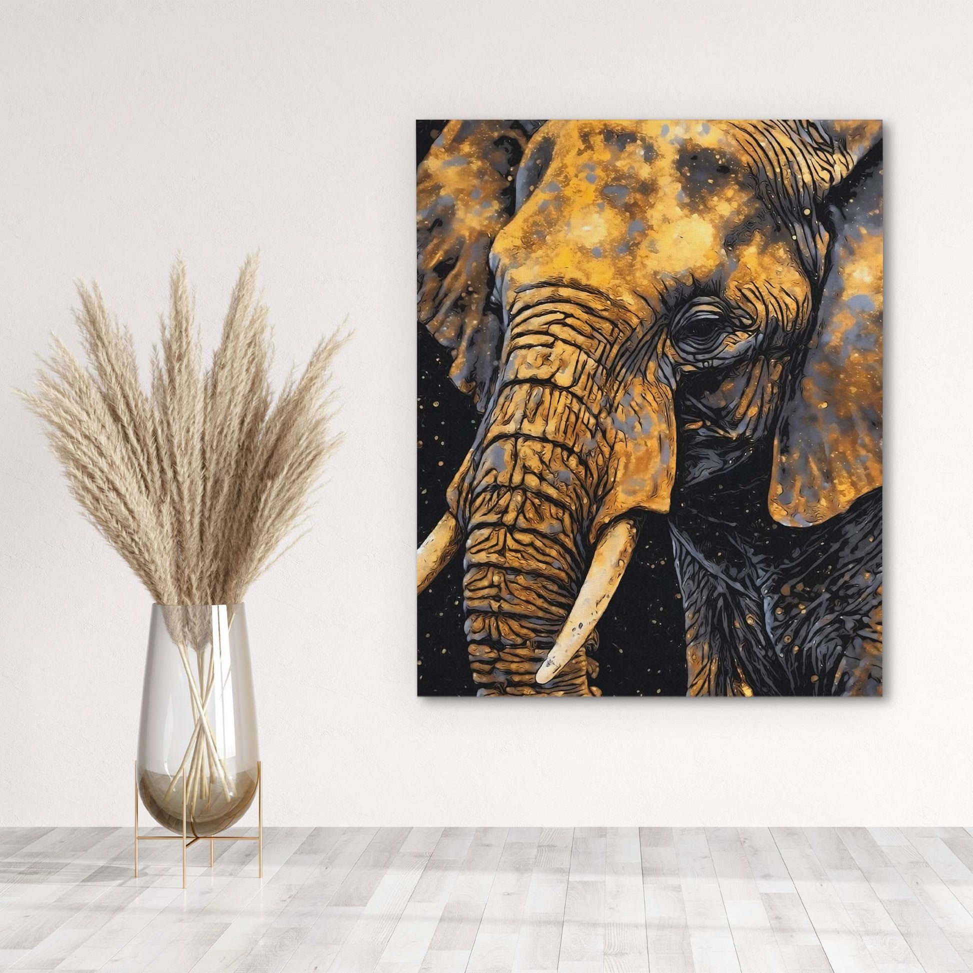 Golden Elephant - Wall Art in Black Frame