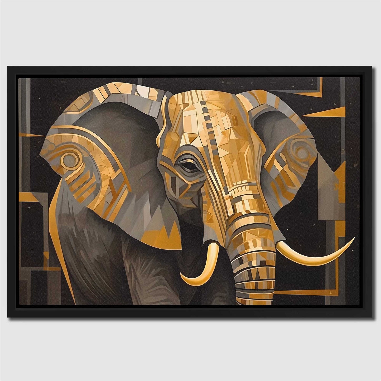 Golden Elephant - Black and Gold Canvas Wall Art