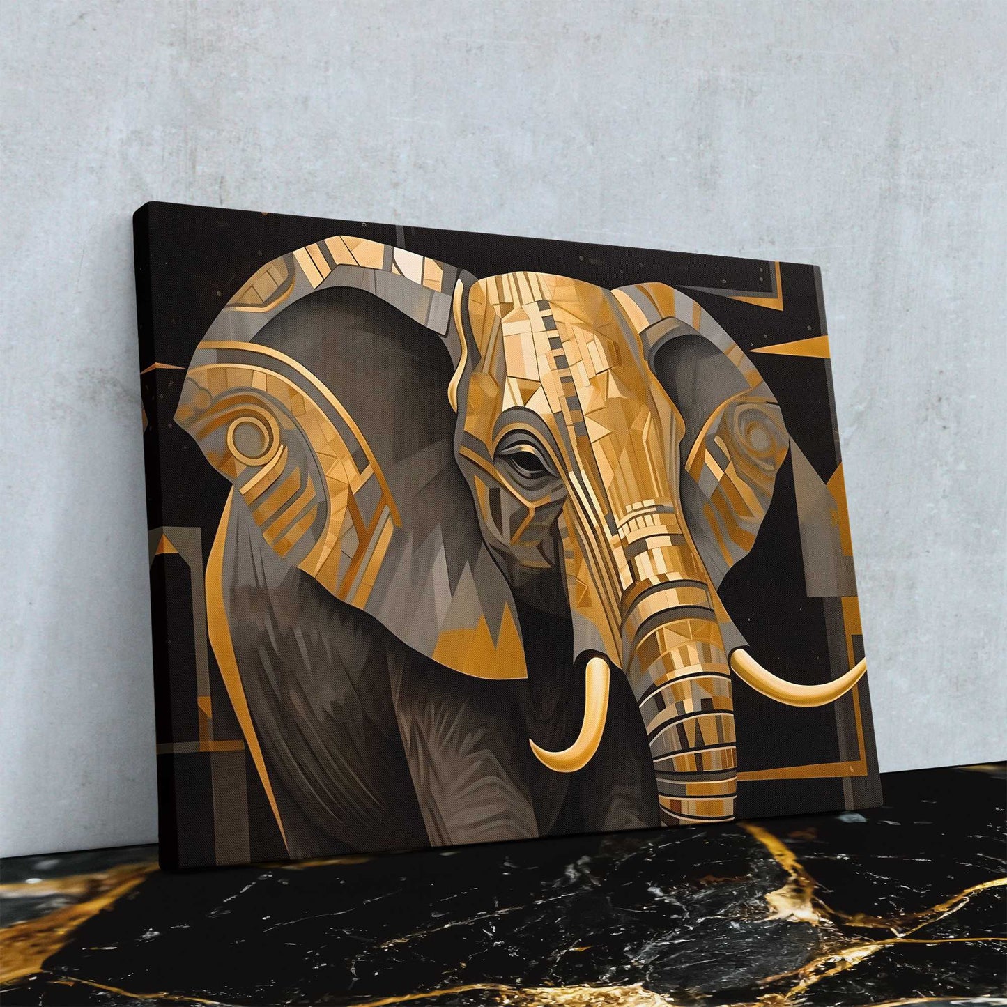 Golden Elephant - Black and Gold Elephant Canvas Print