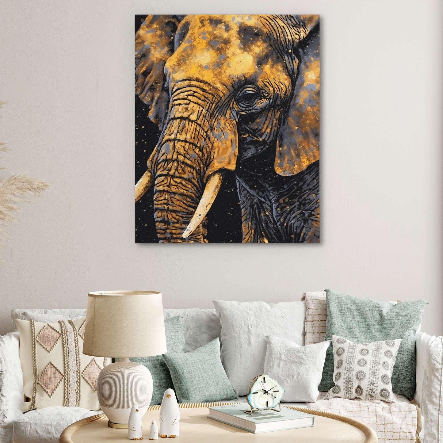 Golden Elephant - Black Animals Canvas Print