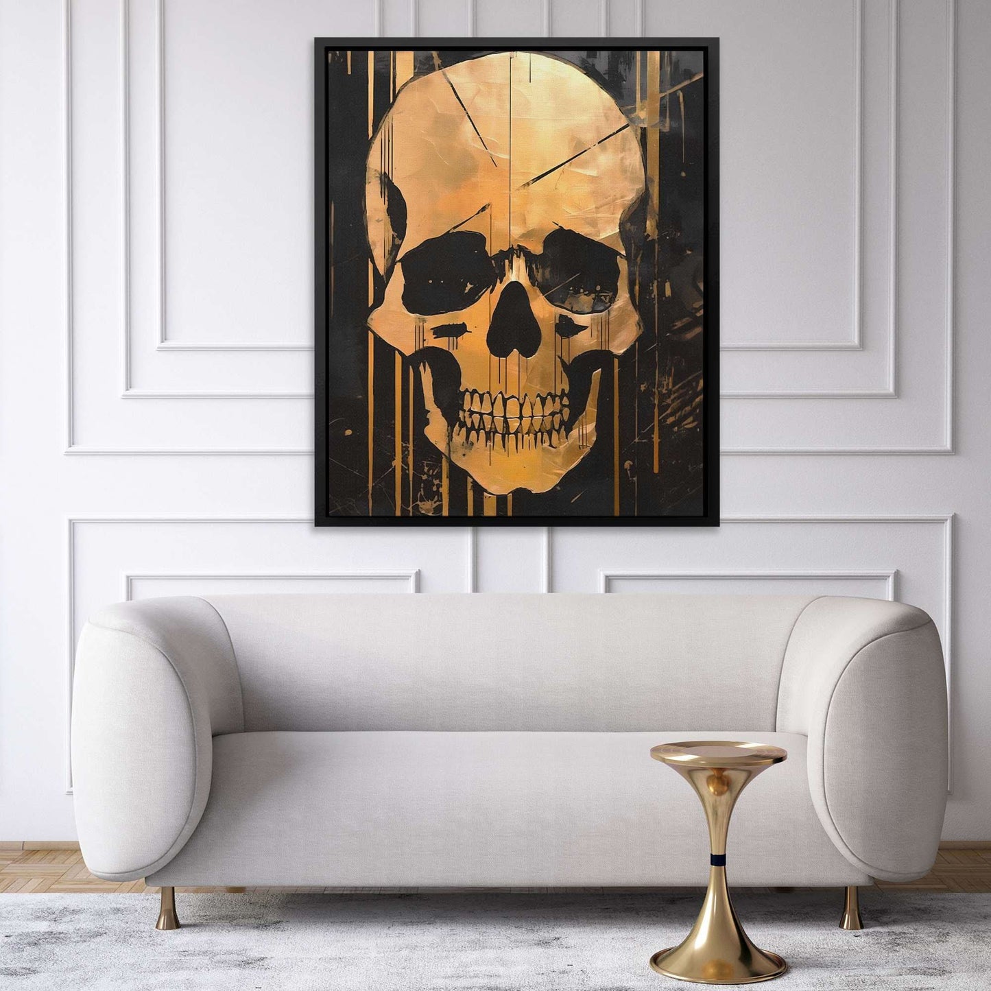 Golden Eternity - Skeleton Wall Art in Black Frame