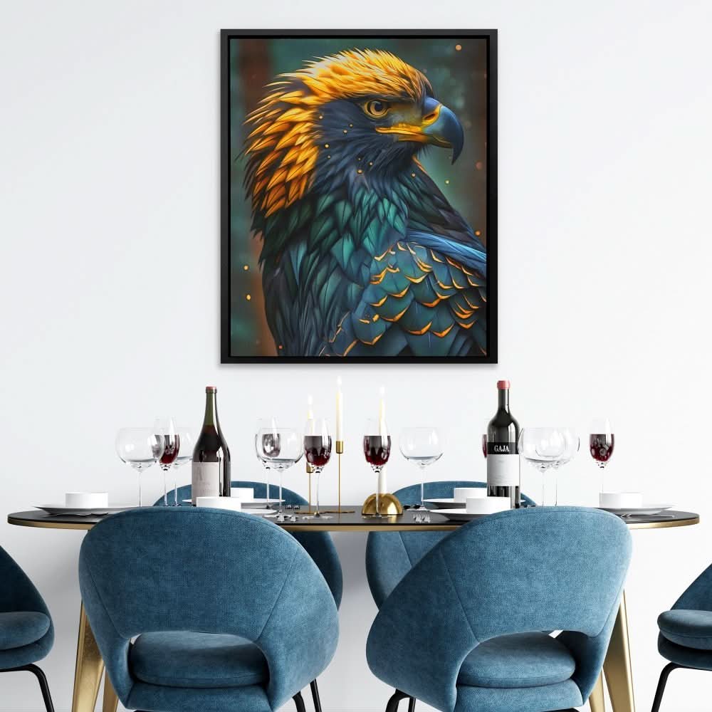 Golden Feather Tips - Modern Wall Art in Black Frame
