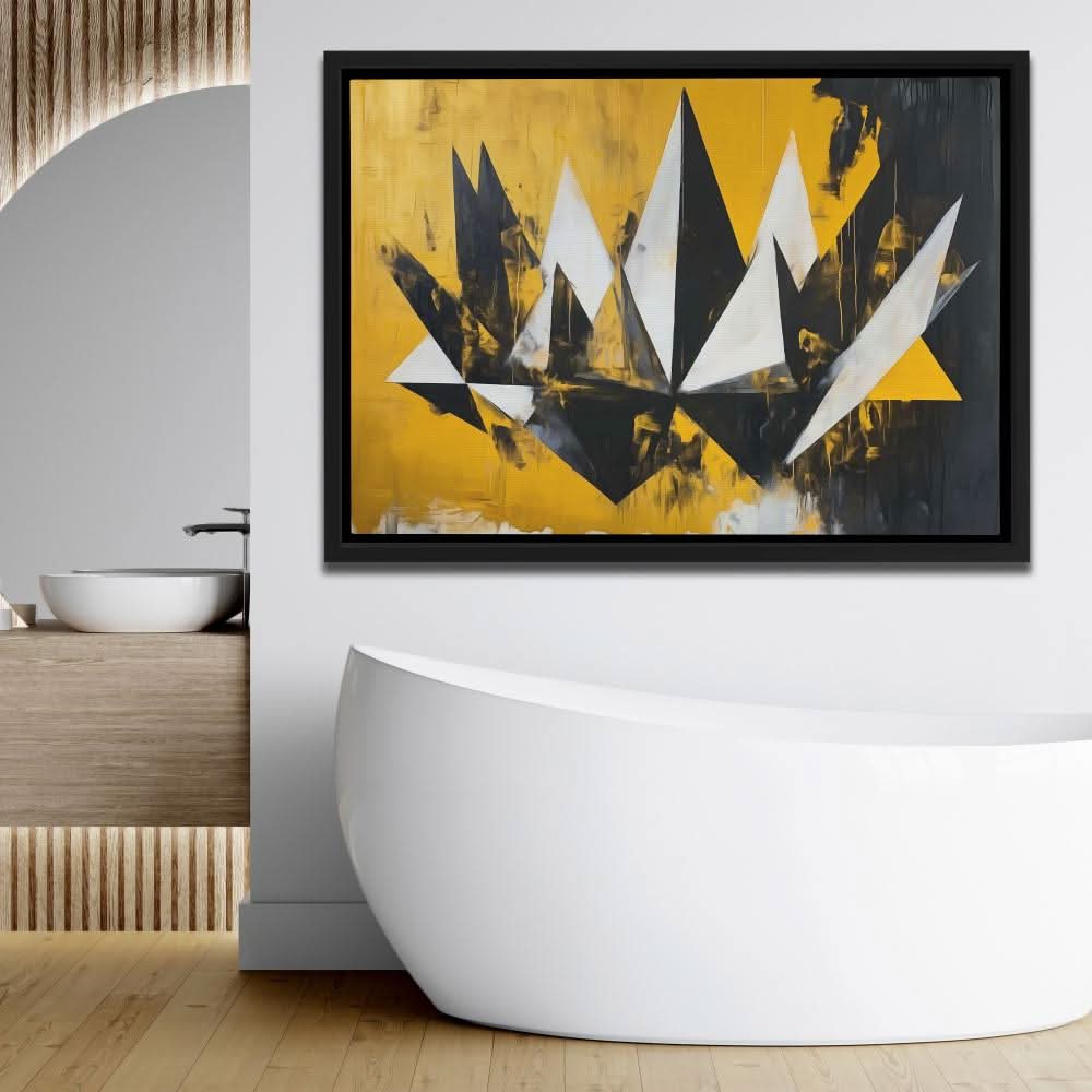 Golden Fracture - Abstract Wall Art in Black Frame