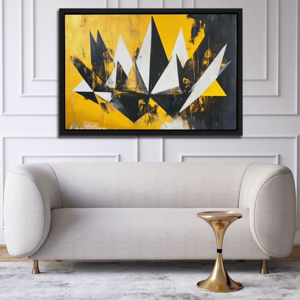 Golden Fracture - Industrial Wall Art in Black Frame