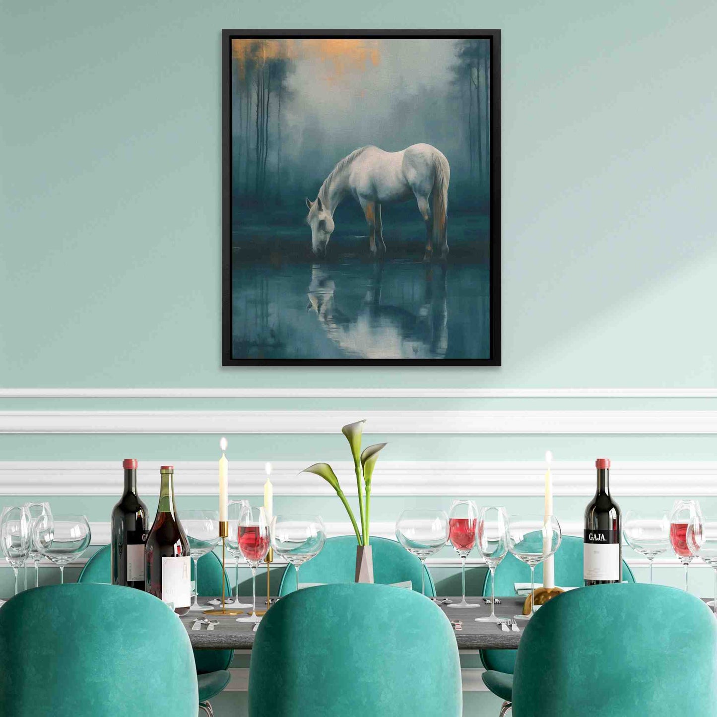 Golden Gleam - Horse Wall Art in Black Frame