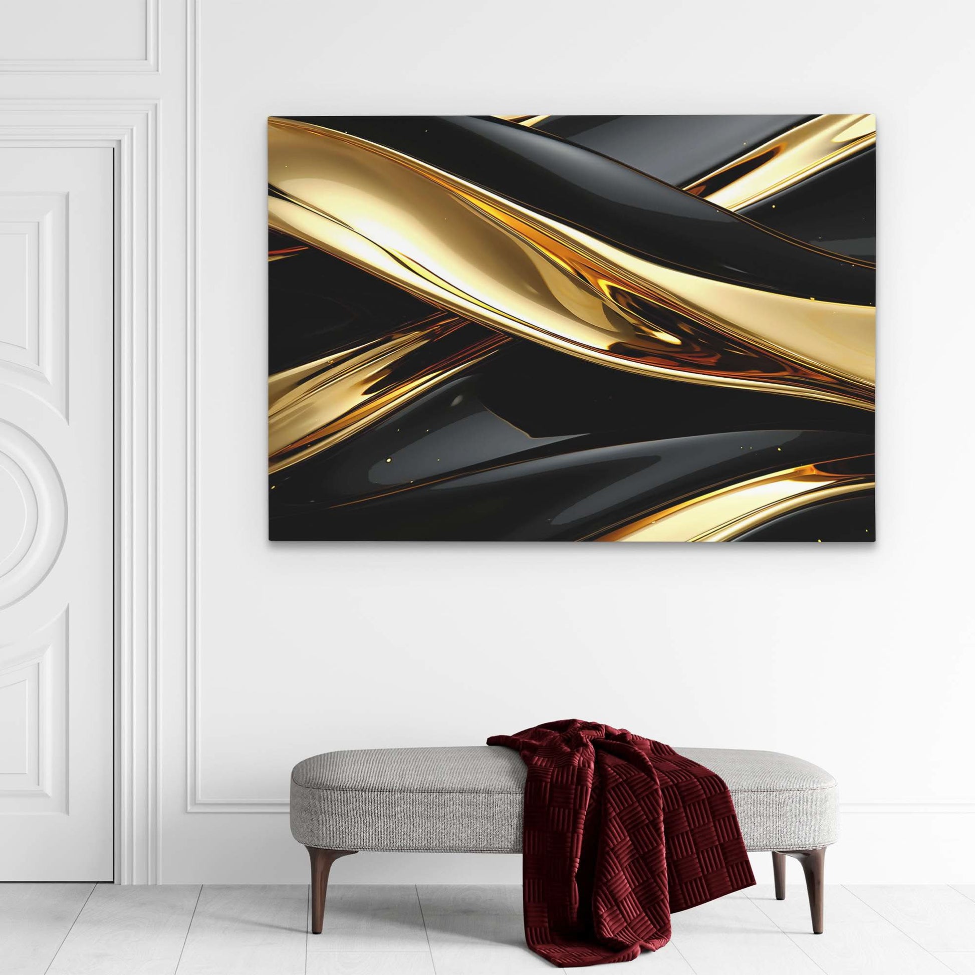 Golden Glimmer - Minimalist Wall Art in Black Frame