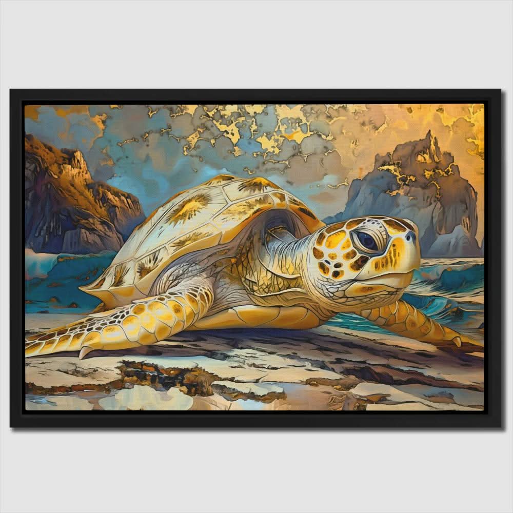 Golden Glow - Coastal Wall Art in Black Frame
