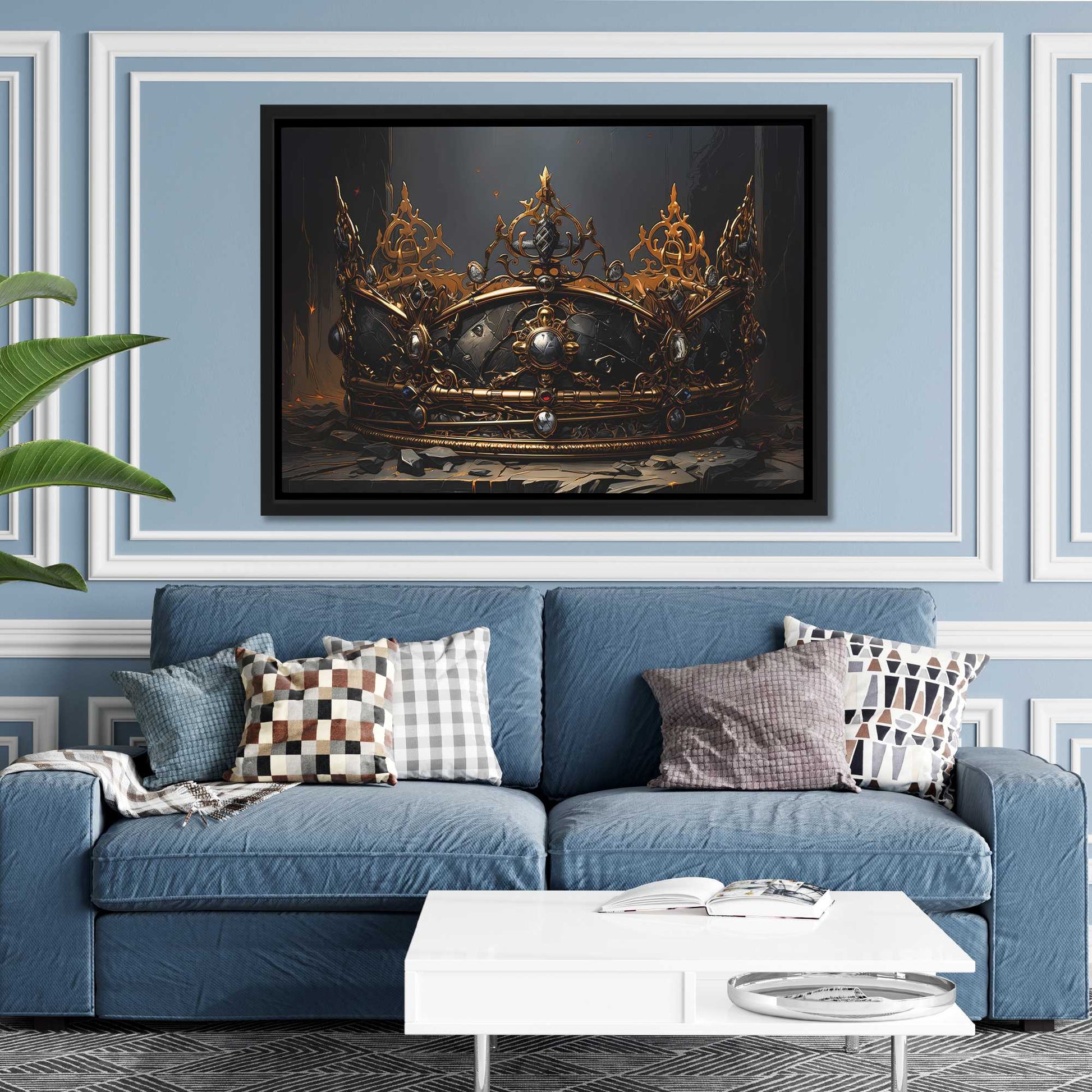 Golden Gothic Crown - King and Queen Wall Art in Black Frame