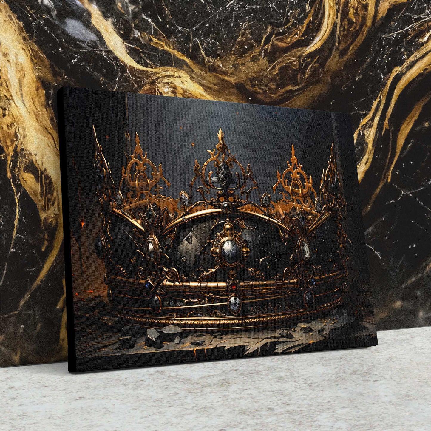 Golden Gothic Crown - Black King and Queen Canvas Print