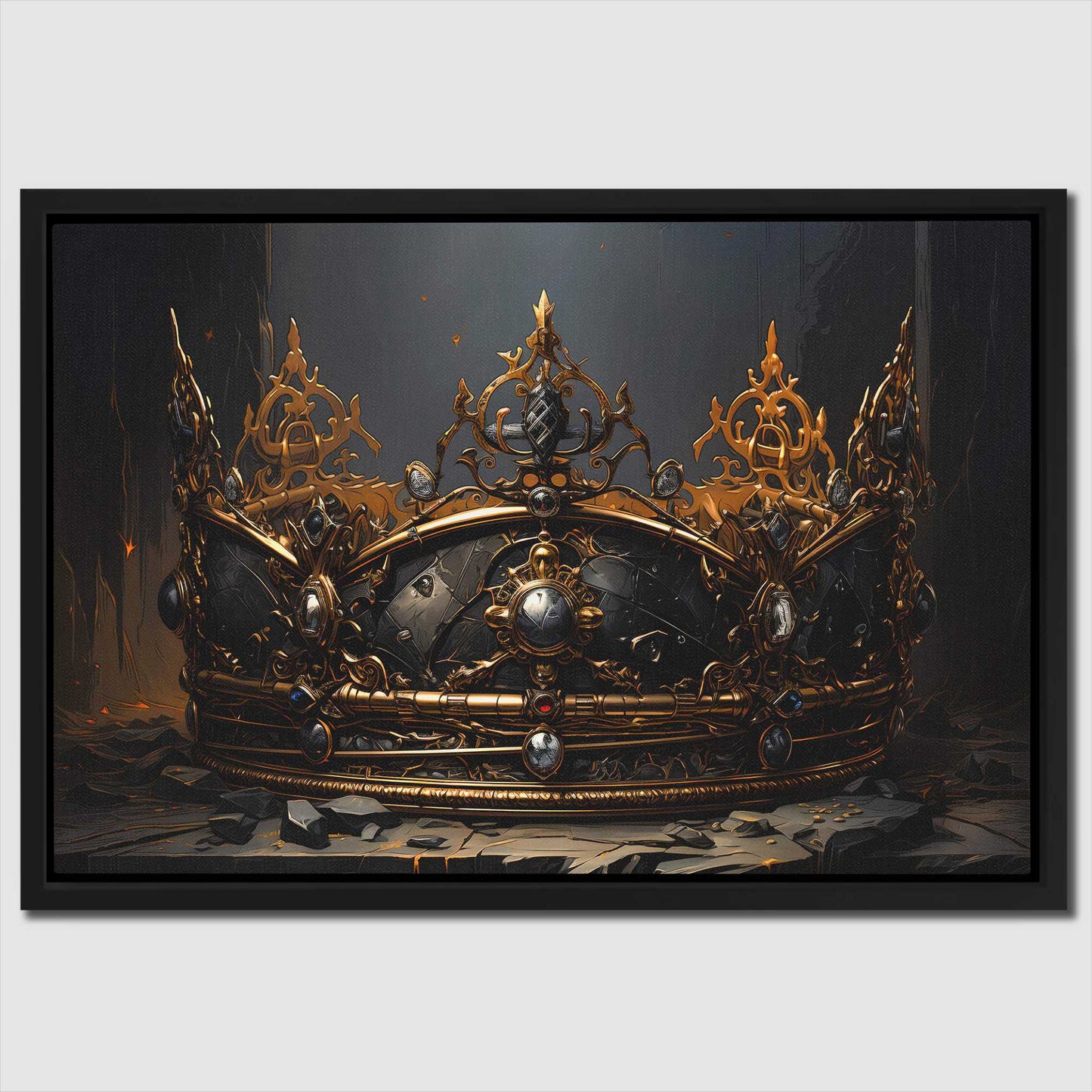 Golden Gothic Crown - Gothic Black Canvas Wall Art