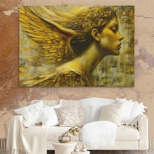 Golden Halo Angel - Modern Wall Art in Black Frame