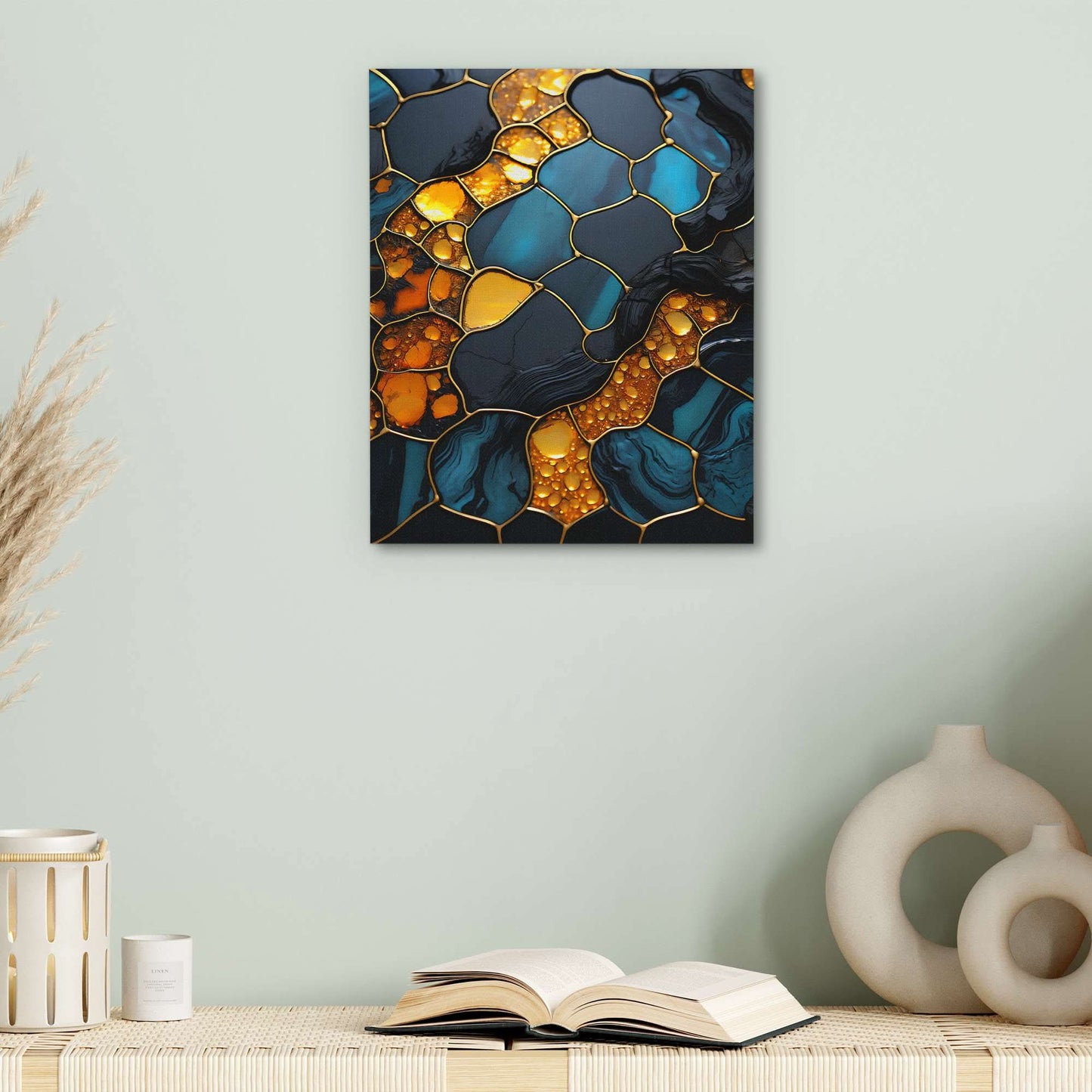 Golden Honey - Turquoise Wall Art in Black Frame