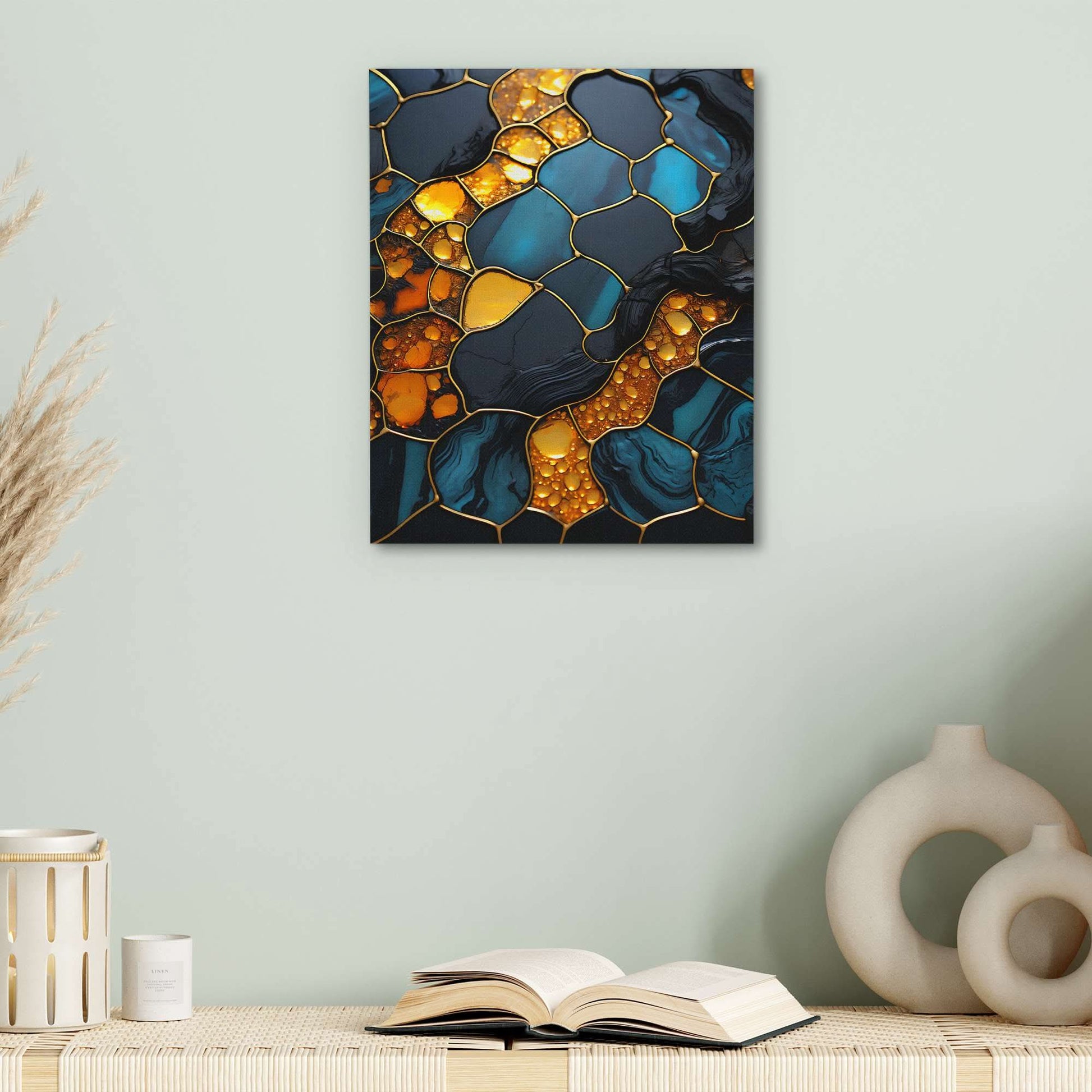 Golden Honey - Turquoise Wall Art in Black Frame