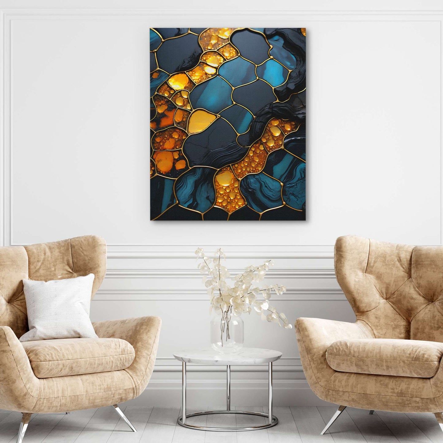 Golden Honey - Abstract Black Canvas Wall Art
