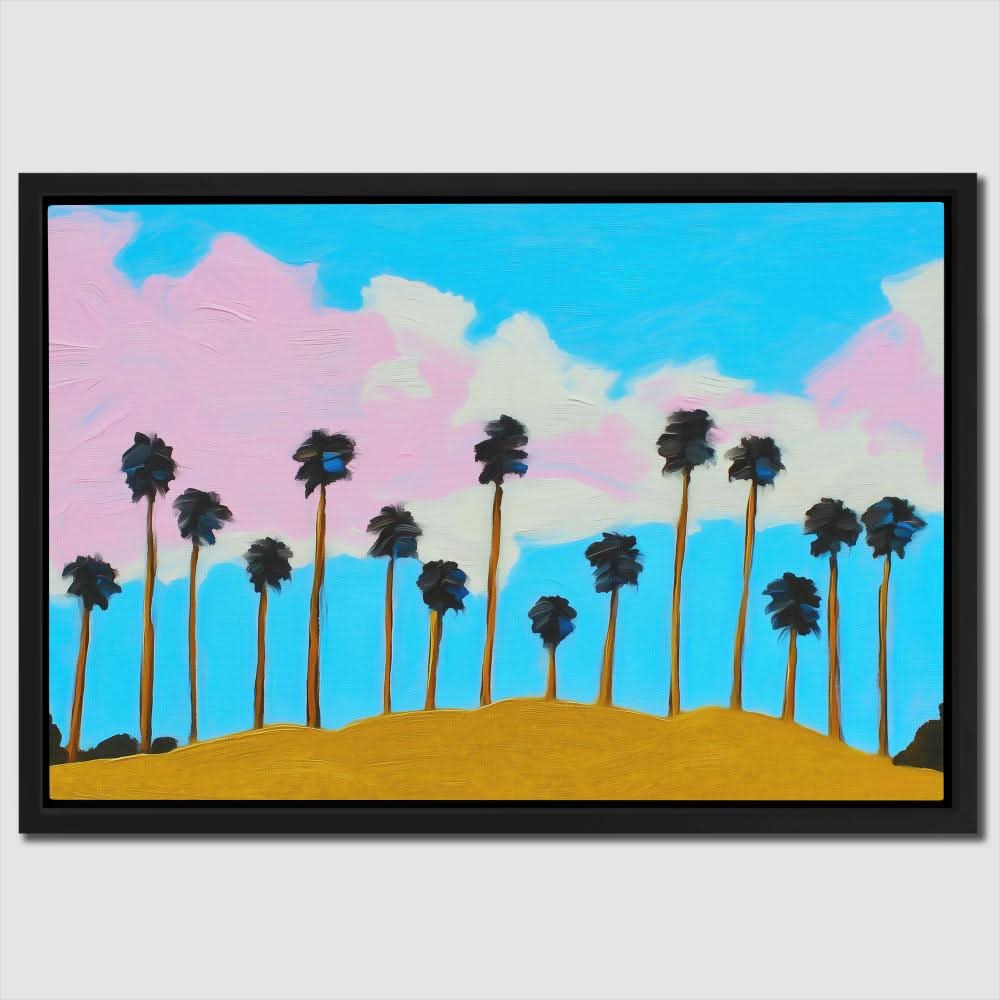 Golden Hour Palms - Blue Canvas Wall Art