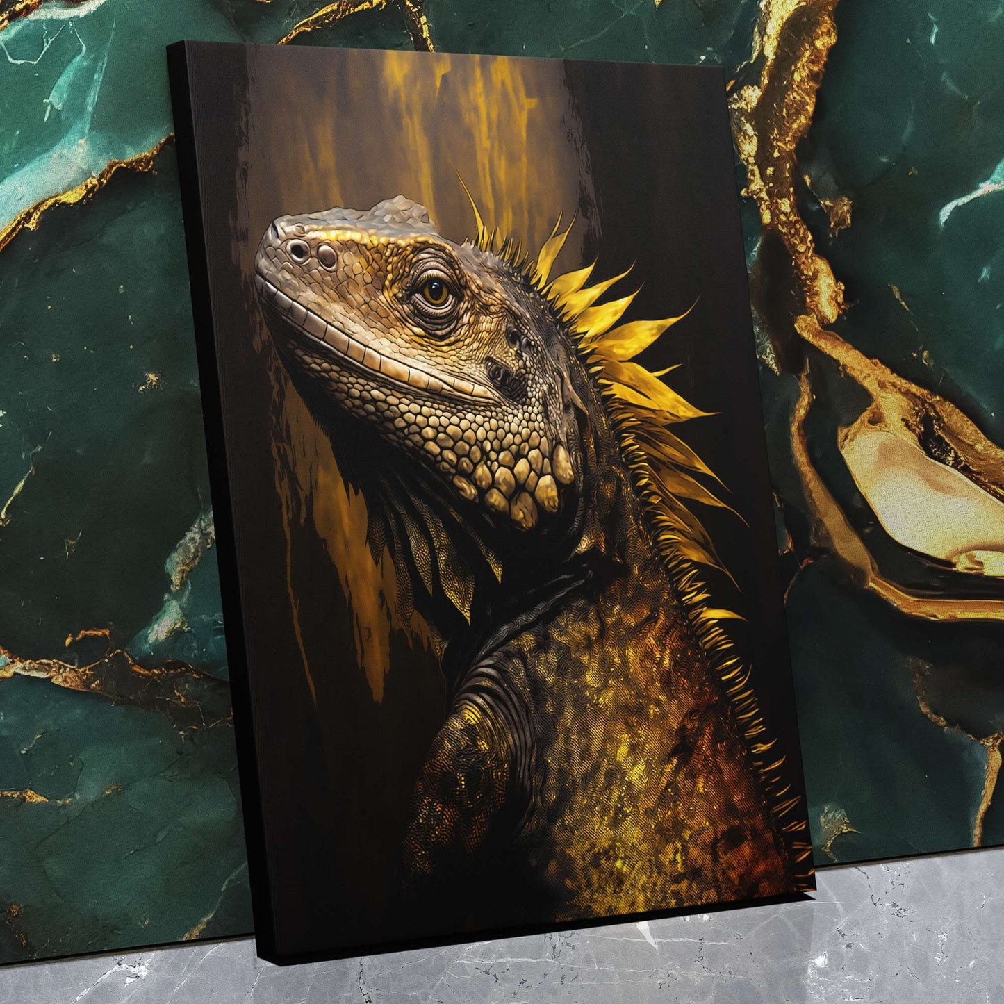 Golden Iguana - Wall Art in Black Frame
